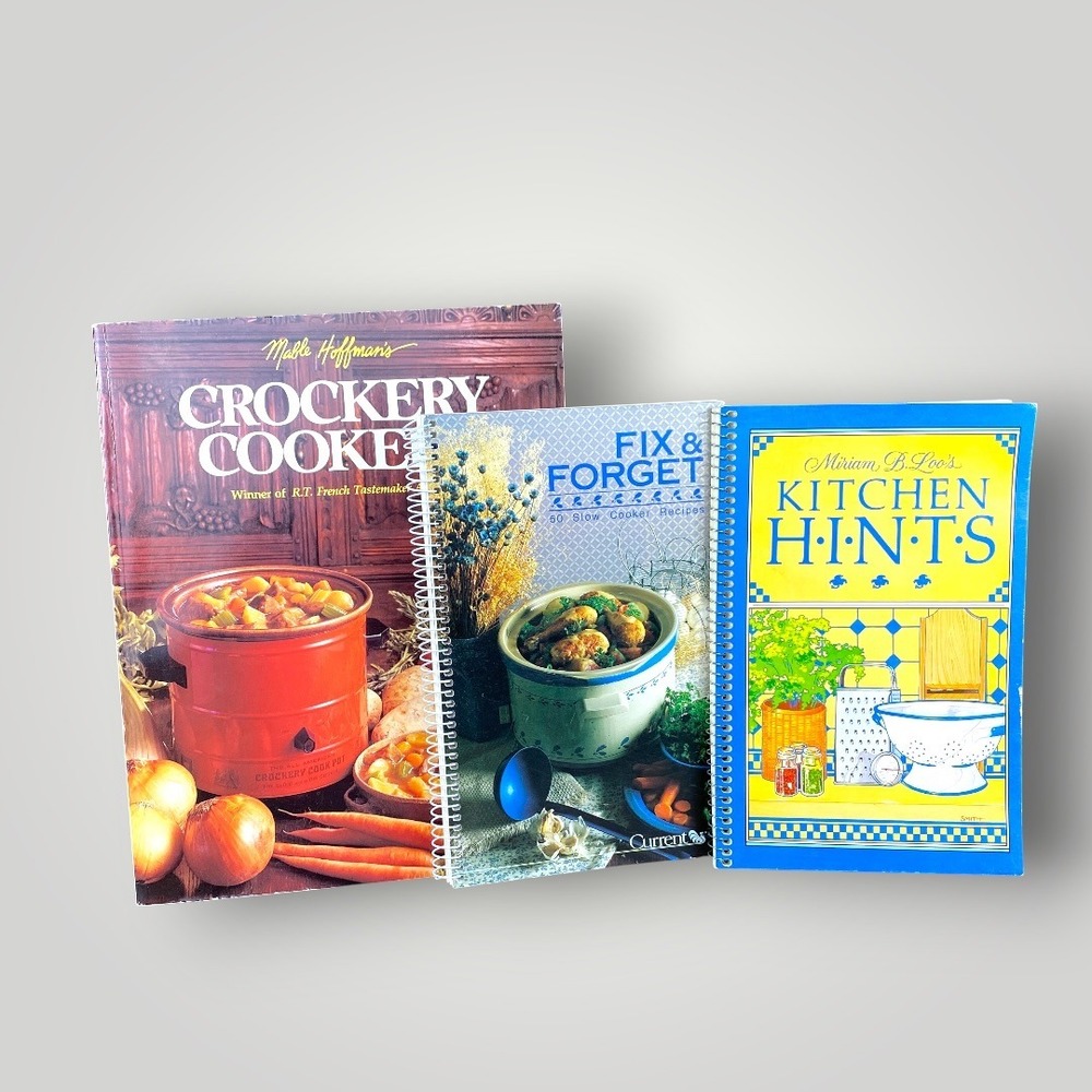 1980s Cookbook Bundle Crock Pot Kitchen Hints Miriam Loo & Mable Hoffman